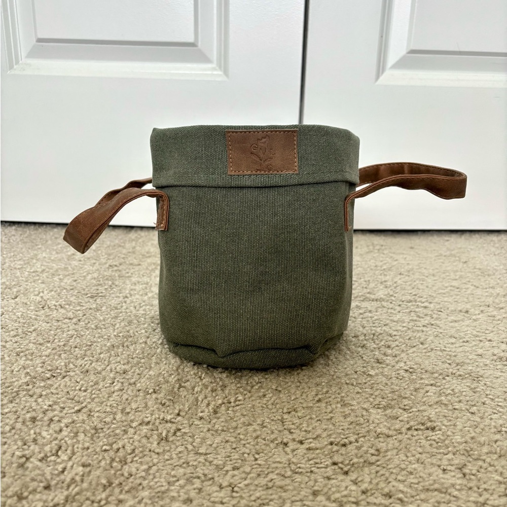 Green Canvas Planter with Brown Handles